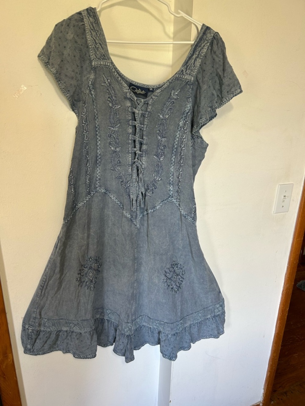 Coline Washed Light Blue Lace-Up Dress